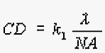 CD equals k1 times lambda over NA